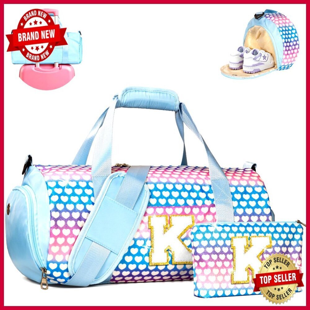 Personalized Travel Duffel Bag with Shoe Compartment and Makeup Pouch